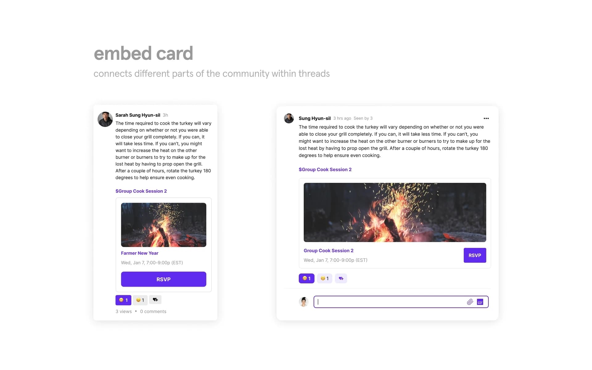 Showing the Heartbeat UI of the embed card across desktop and mobile