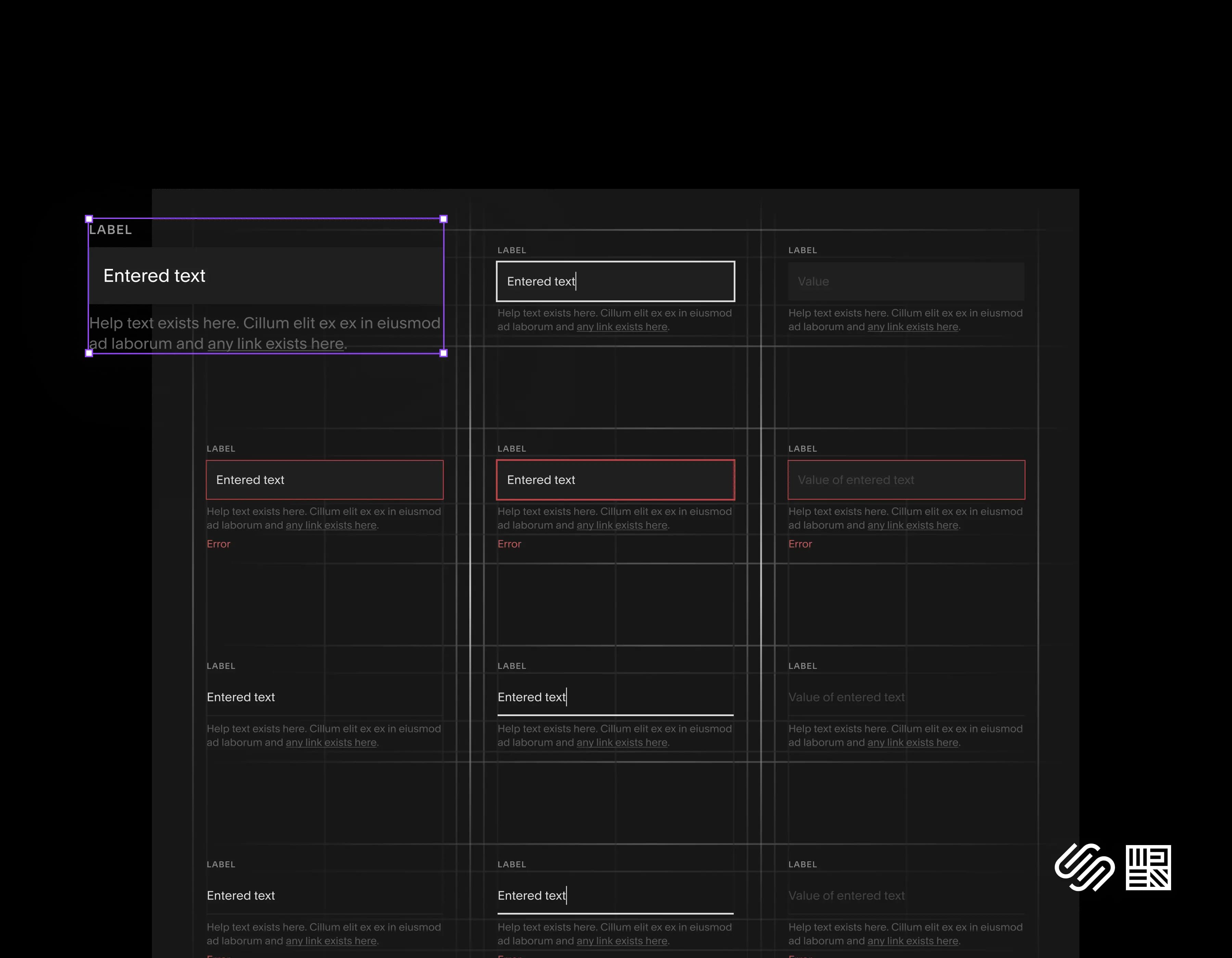 Image of Squarespace's text field component overlaid on a background that resembles a blueprint with grids